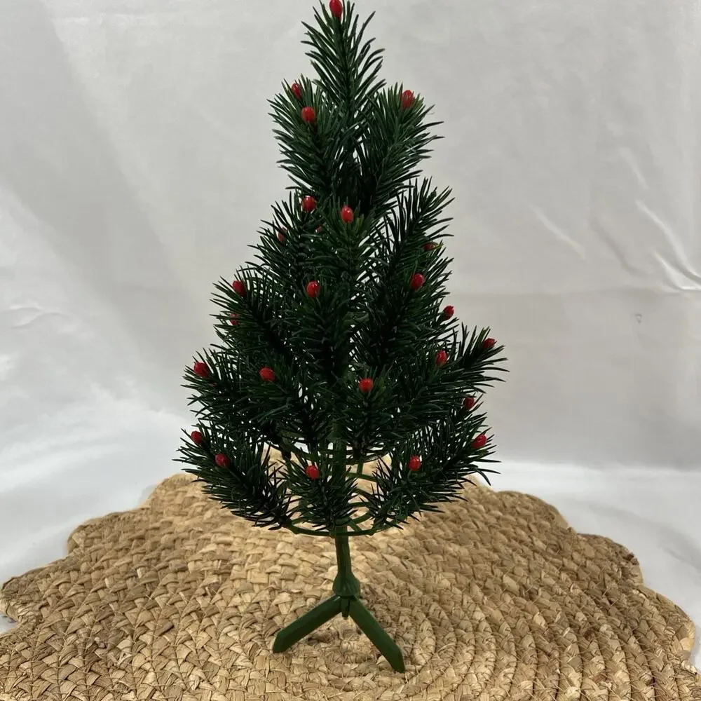 Vintage Mid Century Table Decoration SMALL Christmas Tree RED TIP BERRY 12” Mini